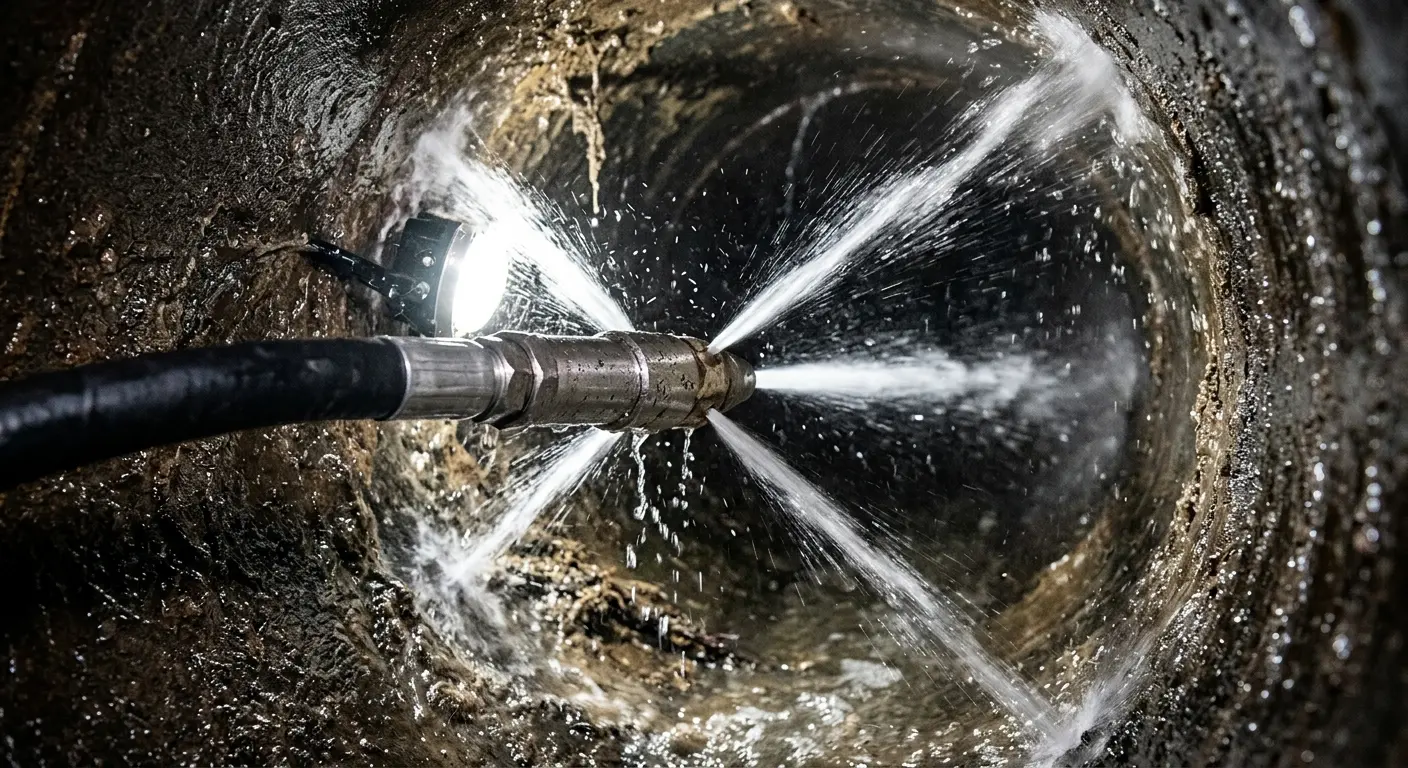 High-pressure hydro jetting nozzle cleaning sewer pipe for Storm Drain Cleaning in Mila Doce